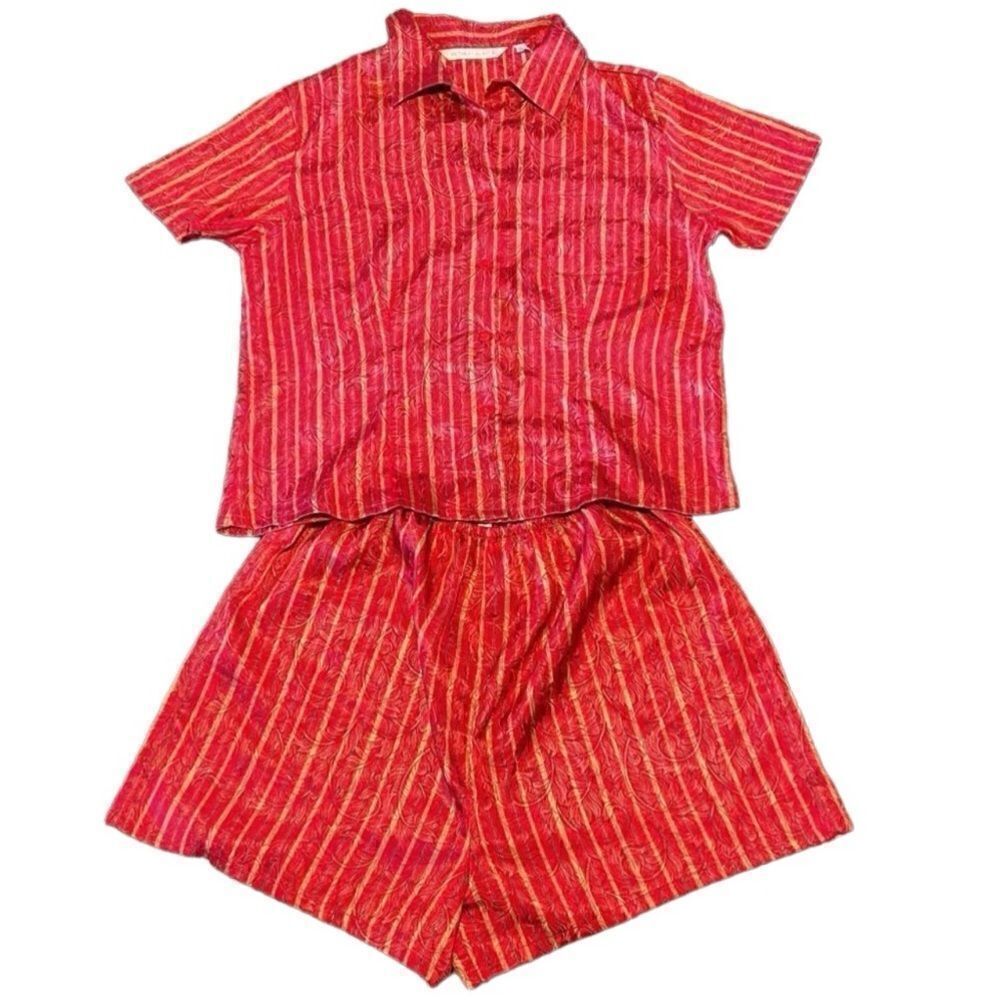 Victoria’s Secret- Red & Gold Satin Silky Pajama Matching Set, Size Large